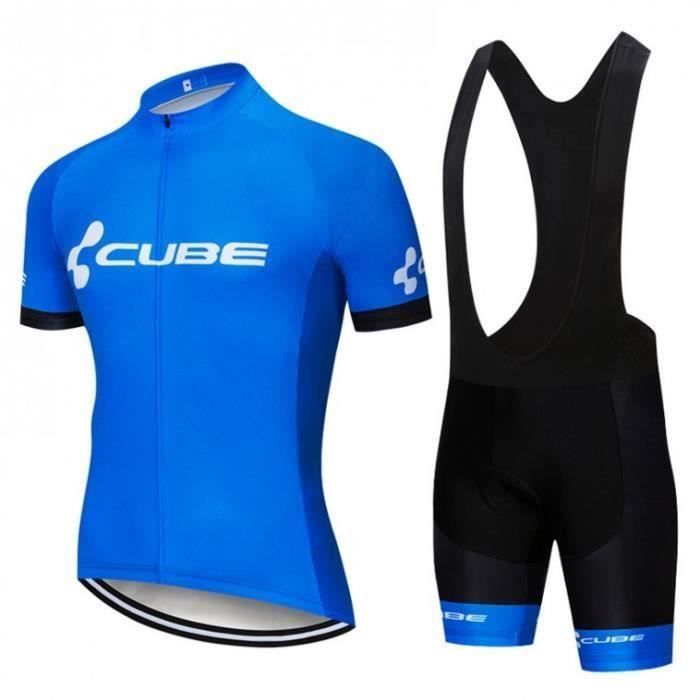 CUBE Ensemble Cuissard Maillot Cycliste Manches Courte Homme Vêtement de Vélo Equipe Pro avec GEL de Silicone