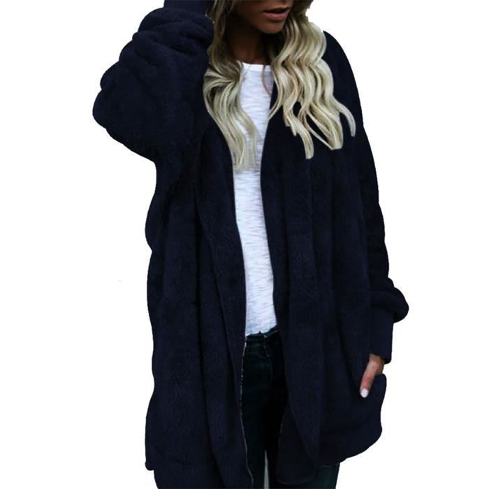 Cardigan Oversize À Capuche Et Poches Drapées Pour Femme Bleu
