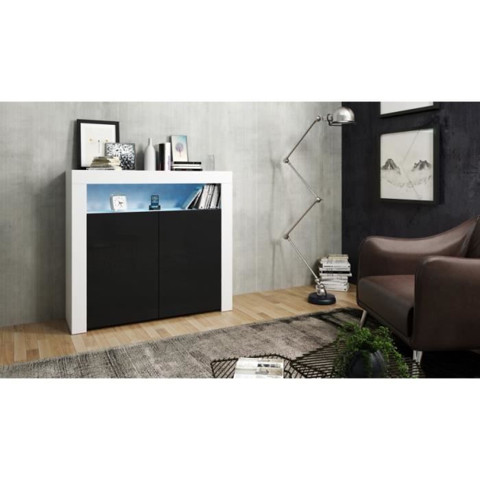 Meuble en MDF blanc mat et façade en noir laquée 107 cm