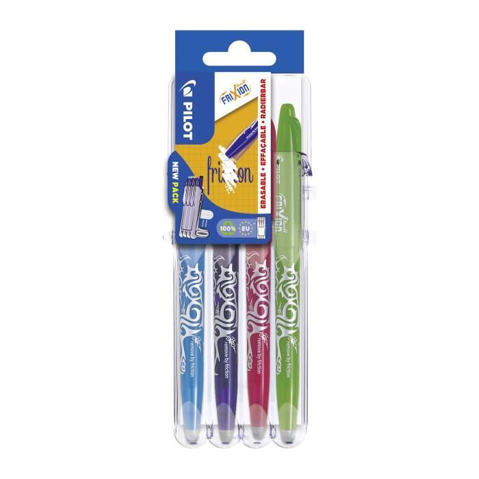 Stylo roller Pilot Frixion Ball effaçable écriture fine - Set de 4 couleurs fun - assorties