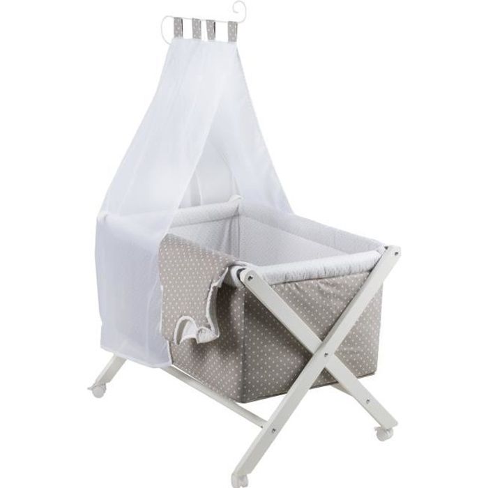 ROBA Berceau cododo -Punkte-, pliable, blanc laqué, tour de lit douillet, sac de couchage 70 cm et baldaquin