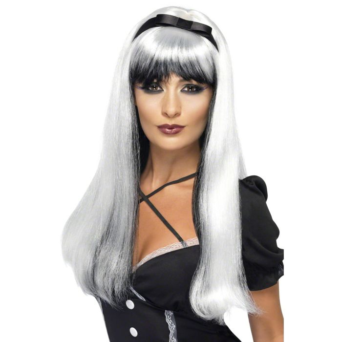 Perruque longue noire et blanche horreur