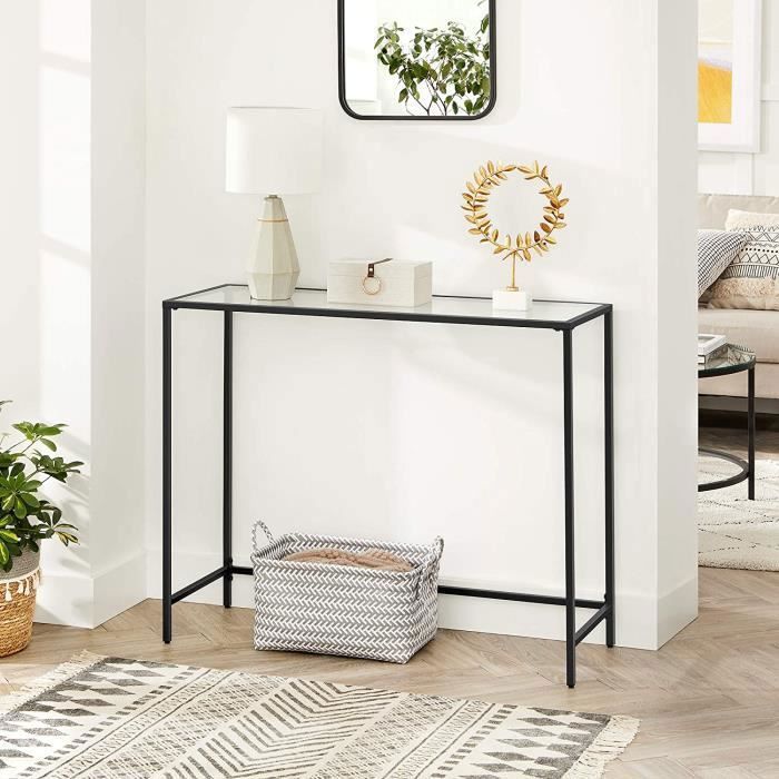 VASAGLE Table console,Table d'entrée en verre trempé, Noir LGT026B01