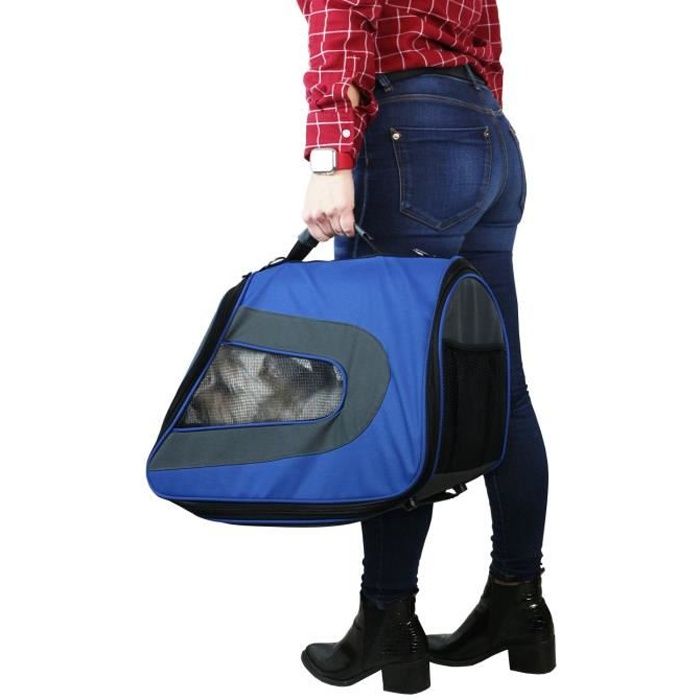 Sac de transport pliable pour chiens et chats Yatek, sac de transport rembourré et étanche, dimensions 48 x 27 x 27 cm, bleu
