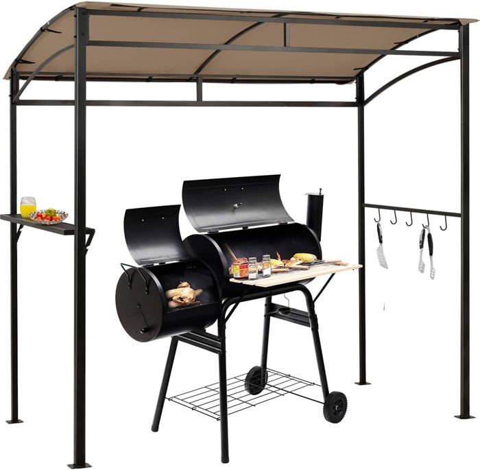 GOPLUS Tonnelle pour Barbecue Extérieur Abri Barbecue avec Étagère et Crochets Latérales pour Ustensiles de Cuisine