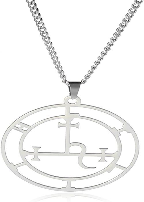 VASSAGO Collier Sigil de Lilith avec pendentif déesse Lilith Sigil Hécate Lucifer Satanique Lilith Symbole Wiccan Bijoux Cadeaux pour homme et femme, Acier inoxydable