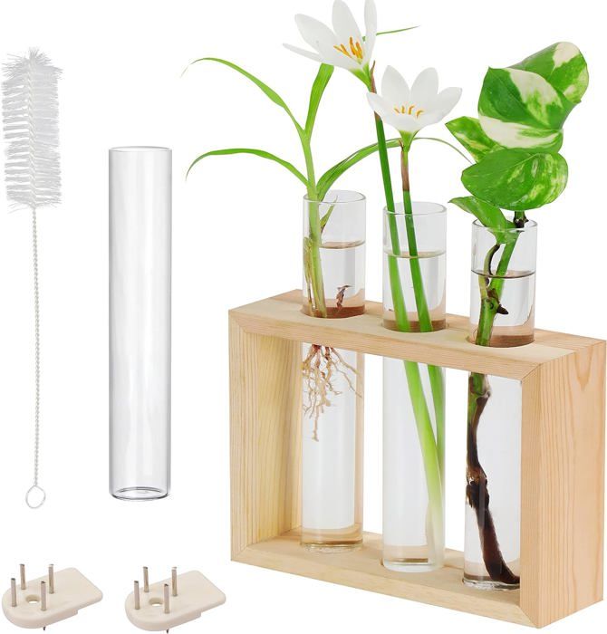 Vase Tube à Essai Avec Support Bois - Terrarium Hydroponique En Verre Pour Plantes, Décoration Maison Vase Tube à Essai Avec Support Bois - Terrarium Hydroponique En Verre Pour Plantes, Décoration Maison