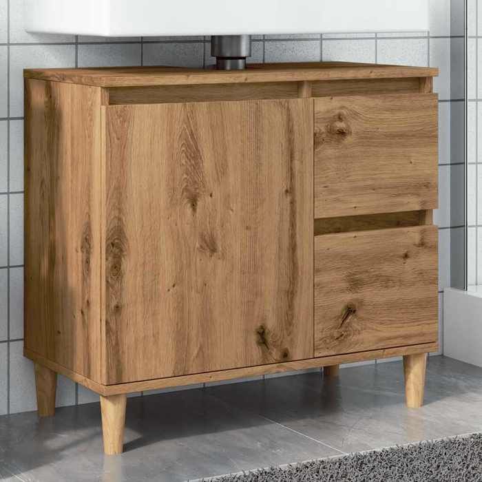 vidaXL Armoire lavabo chêne artisanal 65x33x60 cm bois dingénierie meuble de lavabo de salle de bain meuble de salle de 857121