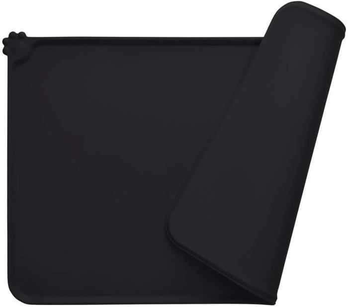 Meilleurs prix pour Tapis de gamelle pour chien, tapis d'alimentation pour chat en silicone, normes FDA, imperméable et antidérapant, noir, 47 x 30 cm