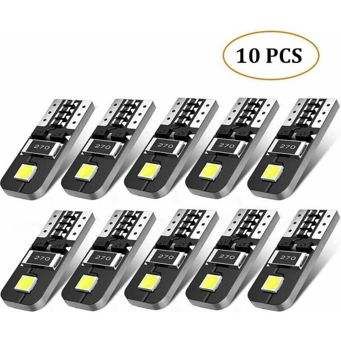 Lot de 10 ampoules LED T10 au xénon pour voiture 12 V chipsets W5W 2825 6000 K ultra transparentes pour plafonnier carte marq