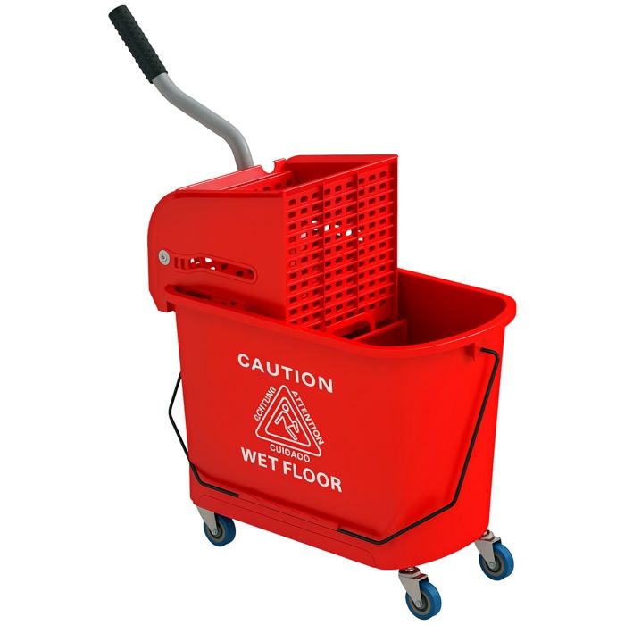 Chariot de nettoyage lavage HOMCOM seau de ménage 20 L avec essoreur et séparateur eau sale propre rouge 60L x 27l x 705H cm