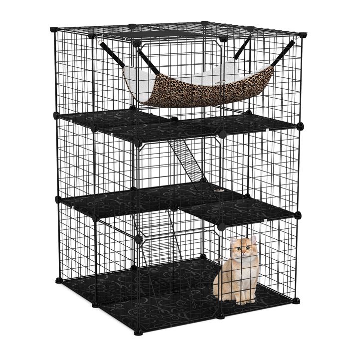 Meilleurs prix pour GOPLUS Cage pour Animaux de Compagnie, Centre d'Activité à 3 Niveaux avec Hamac, Cadre en Métal et Échelle, 74 x 74 x 107,5 cm,