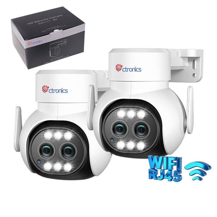 Ctronics PTZ Caméra Surveillance Extérieur 4MP 6x Zoom Hybride 2 Objectifs Détection Humanoïde WiFi 2.45GHz Lot de 2