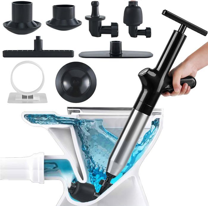 Déboucheur De Toilette à Air Comprimé, Déboucheurs Ventouses Avec Barometre Ventouse Deboucheur Wc Avec 3 Tetes De Piston Et Gonfleur Debouchage Pour Toilette Evier Baignoireblau 91652247