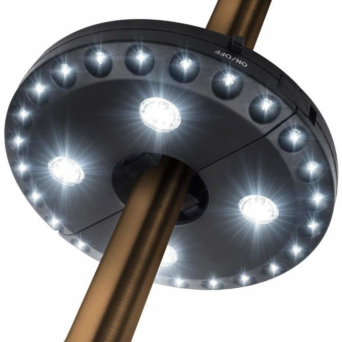 Lampe pour parasol à clip 28 LED 3 modes de luminosité – Blanc froid alimentation sur piles clip réglable pour mât Ø2 2–4 6 cm