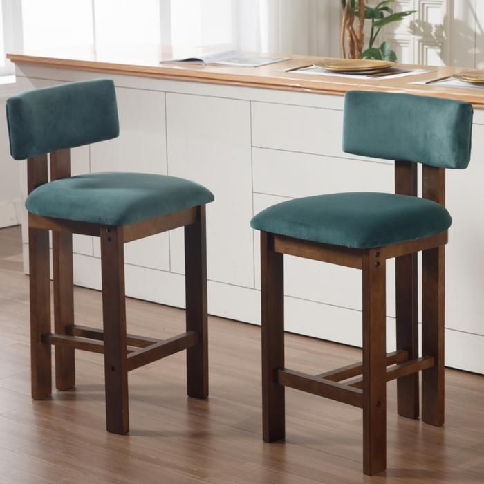 chairus Tabouret de Bar Vintage Bois Lot de 2 Chaise de Bar Coussin Confortable Chaise Haute Bar 66cm pour Comptoir Vert Velours