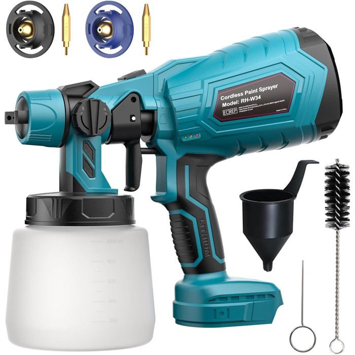 ÉLECTRIQUE PISTOLET PULVÉRISATEUR Peinture Sans Fil Avec 2 Batteries 1000ML EUR 69,99 - FR