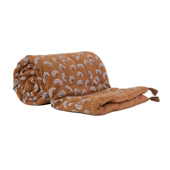Édredon imprimé 100% coton avec pompon Marron Brun 80x200 cm Édredon imprimé 100% coton avec pompon Marron Brun 80x200 cm