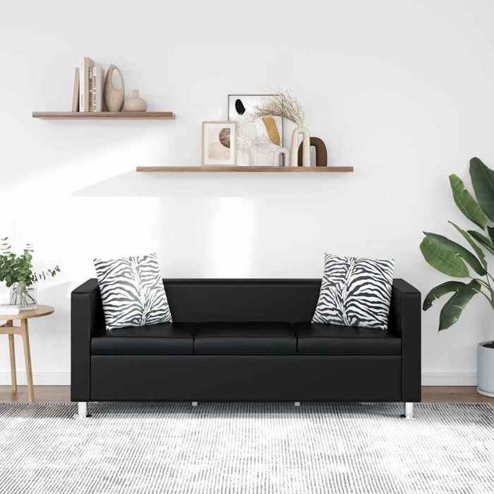 Noir Canapé pour 3 places - KEETHE - Sofa Fixe - 2 Ans Garantie - cuir artificiel noir   LL081