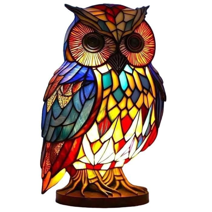 Lampe dHalloween lampe hibou en vitrail en résine lanterne de bureau chaleureuse et agréable à regarder Mu LAMPION DE DECO DE FETE