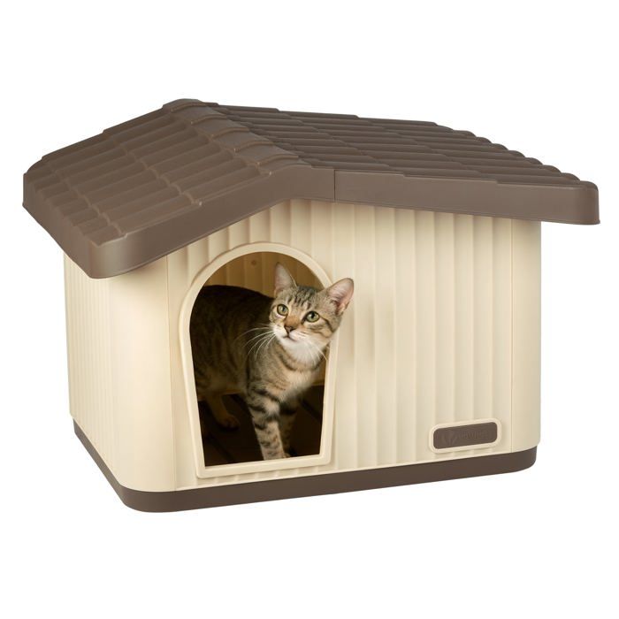 Comparer les prix de VOUNOT® Maison pour chat chien niche en plastique imperméable 60x51x41cm - Toit incliné amovible - Extérieur et intérieur - Beige