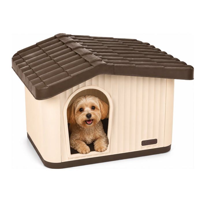 VOUNOT® Maison pour chat chien niche en plastique imperméable 60x51x41cm - Toit incliné amovible - Extérieur et intérieur - Beige VOUNOT® Maison pour chat chien niche en plastique imperméable 60x51x41cm - Toit incliné amovible - Extérieur et intérieur - Beige