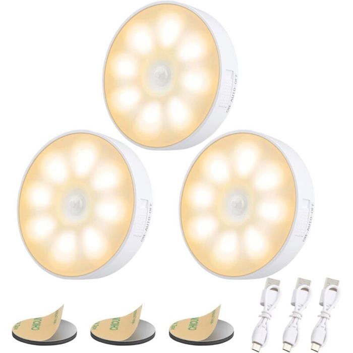 DRE-Veilleuse LED Rechargeable avec Détecteur de Mouvement Lampe Adhésive USB 3 Modes dÉclairage Idéale pour Couloir et Escal