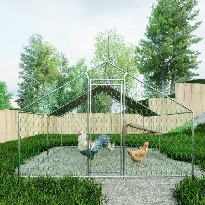 Enclos métallique 3x4x2m avec verrou de sécurité et bâche imperméable en PE pour poules lapins et autres petits animaux