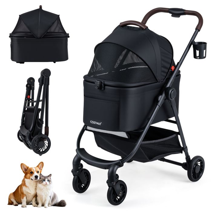 Comparer les prix de 3 en 1 Poussette pour Animaux Pliable COSTWAY Siège Auto Amovible Panier de Rangement Porte-Gobelet Ceinture de Sécurité Noir