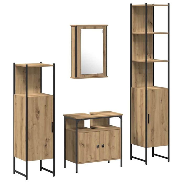 Ensemble de meubles de salle de bain - vidaXL - 4 pièces - Chêne artisanal - 33x33x1855 cm - Bois dingénierie