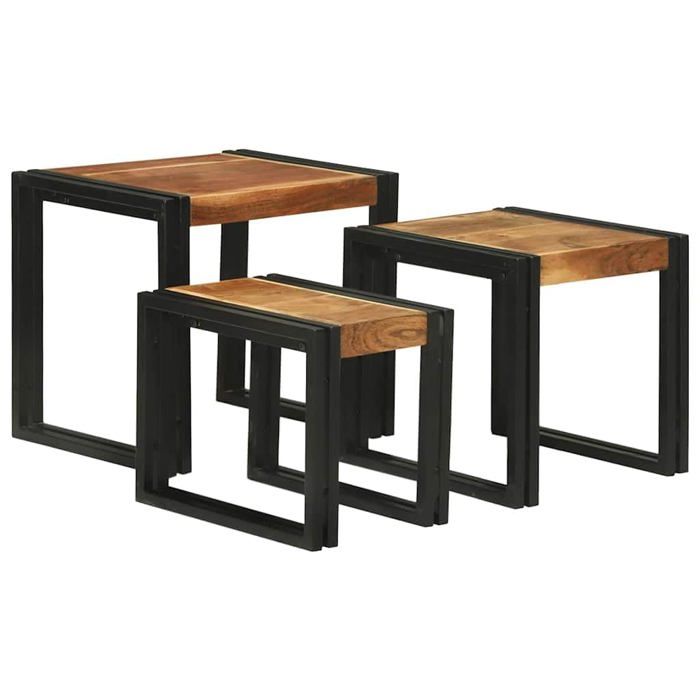 Tables gigognes industrielles - vidaXL - Bois dacacia massif - Métal - 50x40x45 cm - Marron et Noir - Usage intérieur Tables gigognes industrielles - vidaXL - Bois dacacia massif - Métal - 50x40x45 cm - Marron et Noir - Usage intérieur