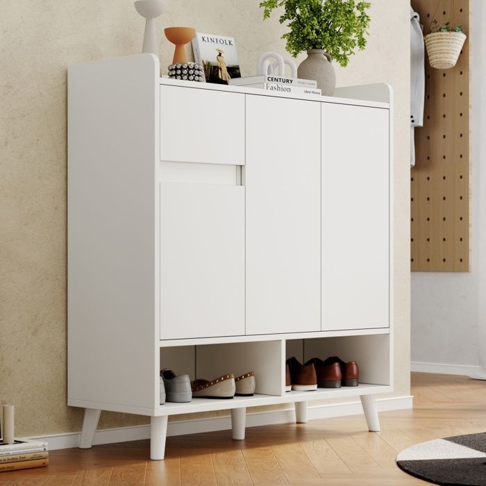 Commode / buffet / meuble à chaussures avec étagères réglables – Meuble de rangement minimaliste avec pieds en bois massif Commode / buffet / meuble à chaussures avec étagères réglables – Meuble de rangement minimaliste avec pieds en bois massif