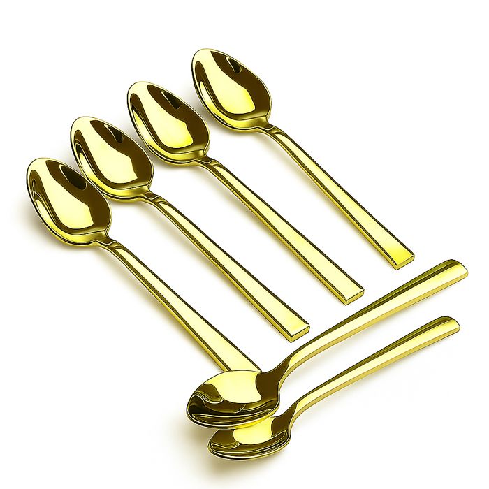 Lot de 6 cuillères à café dorées en acier inoxydable finition or titane cuillères à thé dessert élégantes