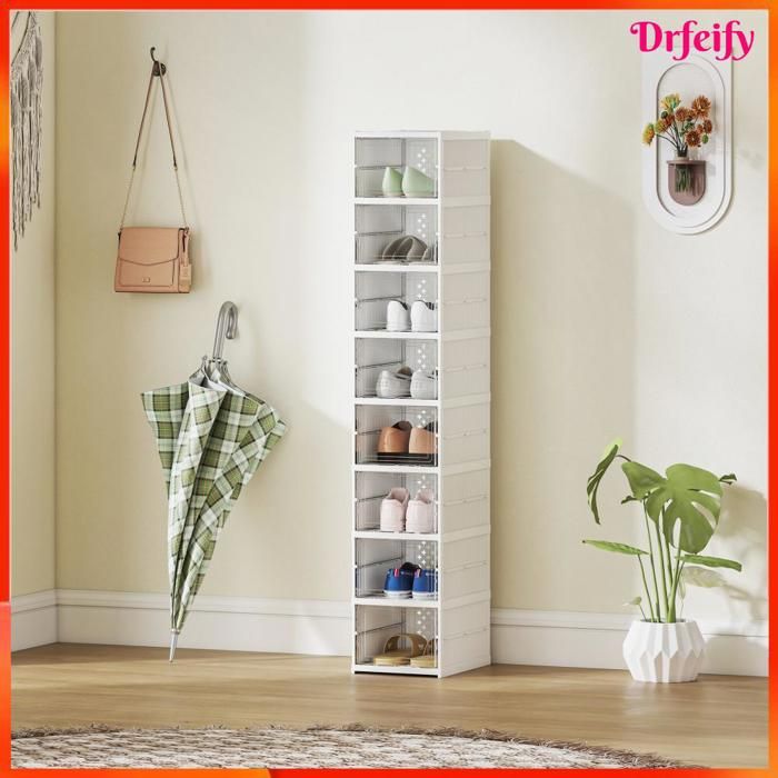 Boîtes à chaussures pliables - AKOZON - Lot de 8 - Empilables - Porte transparente - Ventilées - Jusquà 43 - Blanc