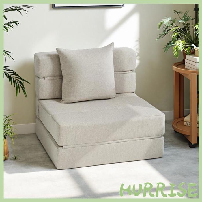 Cocosity Chauffeuse Canapé-Lit Convertible Fauteuil 1 Place Avec 1 Coussin Déhoussable Tissu Beige