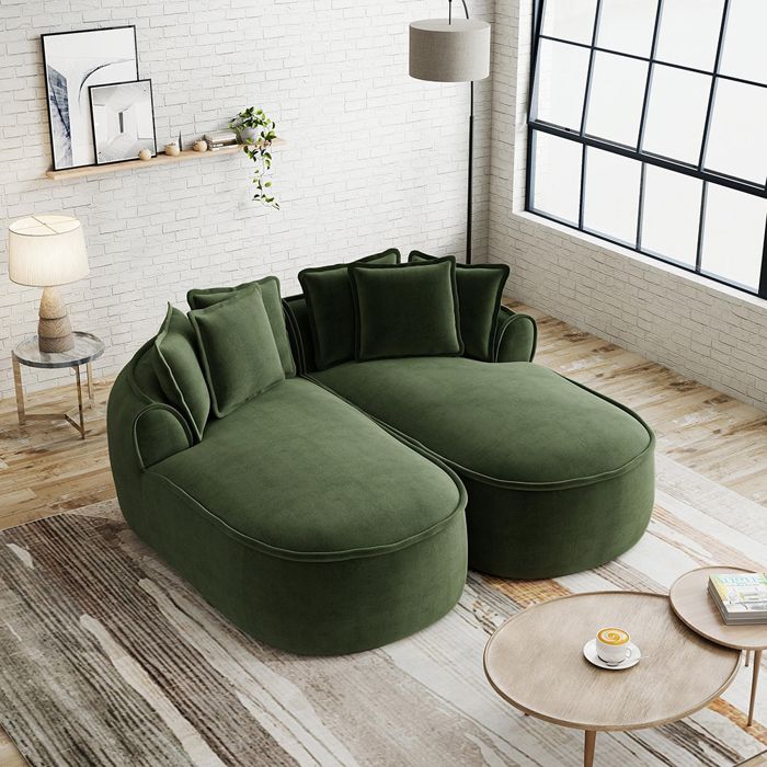 Canapé double méridienne chenille extra large sans cadre avec coussins vert salon Canapé double méridienne chenille extra large sans cadre avec coussins vert salon