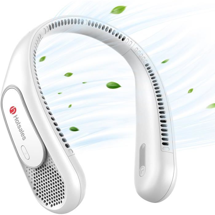 Ventilateur de cou portable - Belle commode - Sans pales - Rechargeable 4000 mAh - 3 vitesses - USB - Blanc