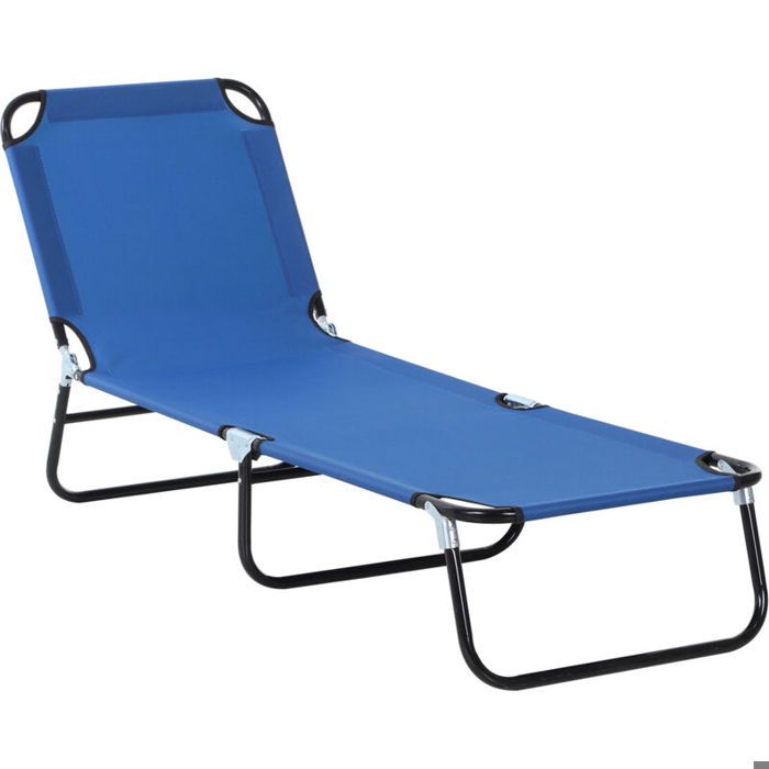 Transat dossier réglable 5 positions séchage rapide structure en métal 190 x 56 x 28 cm bleu