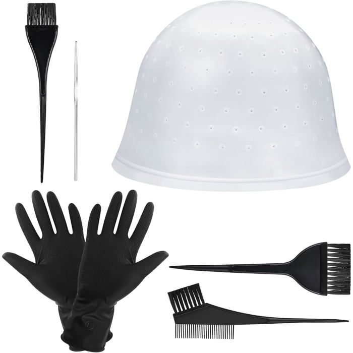 Kit de 7 Bonnets à Mèches Professionnels - Trous Pré-percés pour Coloration et Balayage - Femmes et Filles