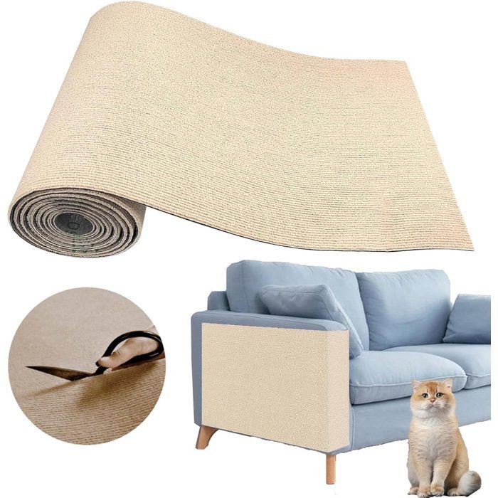Tapis Griffoir Chat Autocollant Feutre Polyester À Découper 100x40 cm Protection Canapé/Mur Revêtement Arbre À Chat Kaki