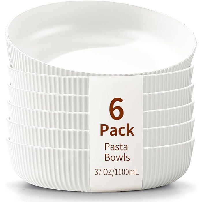 Bols à Pâtes Ensemble de 6 Assiettes Creuses Bols à Salade de 1100 ml Bols à Soupe Blancs Grands Bols de Service Blanc
