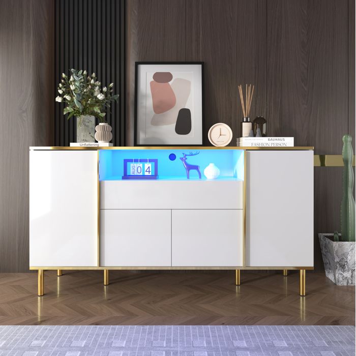 Buffet commode blanc brillant pour chambre avec 1 tiroir – dimensions 150x40x80 cm