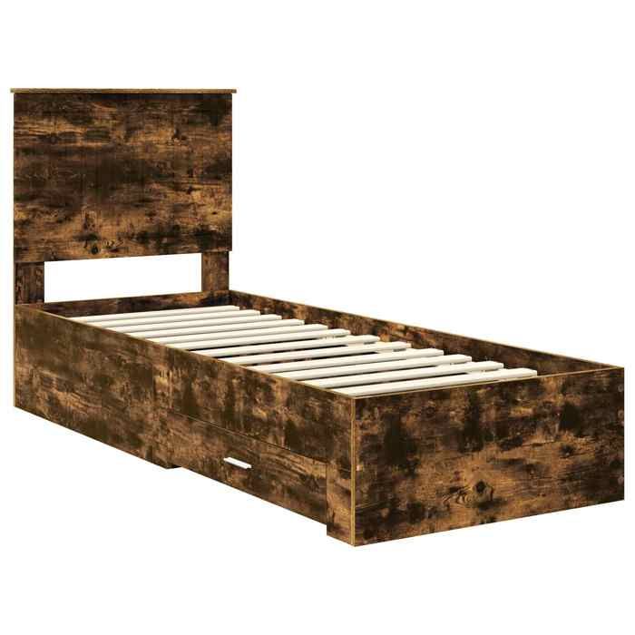 Lit adulteLit simple - Structure/Cadre de lit - chêne fumé - et Argent 70 x 190 cm - Bois dingénierie@838134