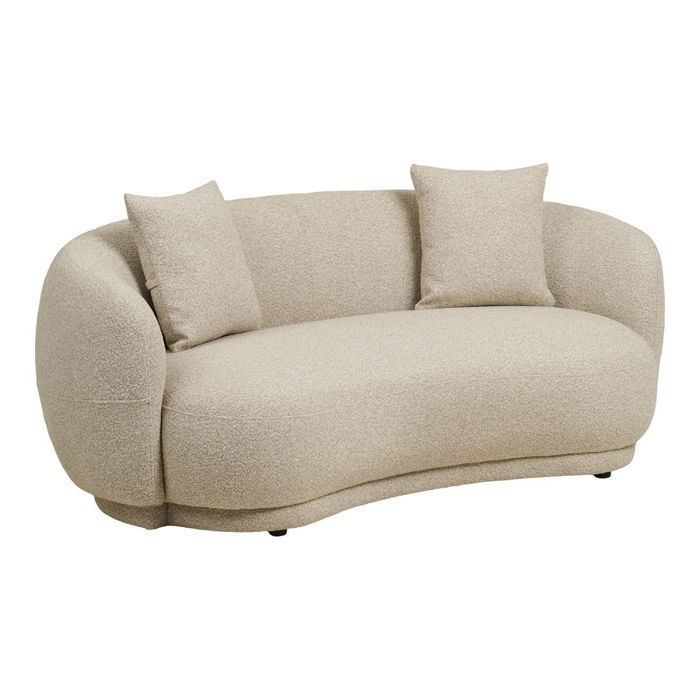 Canapé 2 5 places fixe en Tissu Bouclé Texturé beige avec 2 coussins - HARWEY