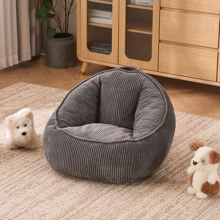Pouf Poire Enfant en Velours Côtelé - Fauteuil Confortable - Mousse à mémoire - Pour Chambre - 72x69x51cm - Gris