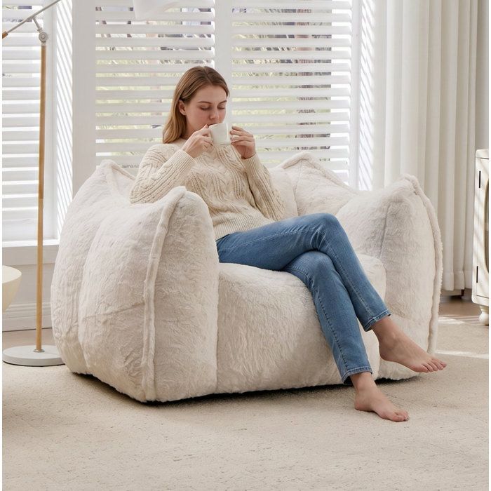 VUENOR Fauteuil poire geant 123x97x73 cm beige - avec coussin sans assemblage