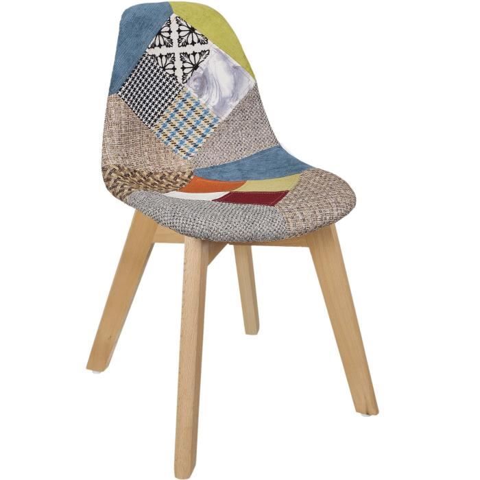 chaise patchwork enfant ac-déco - multicolore - l 57,8 x l 47 cm x h 86,5 cm - bois et tissu