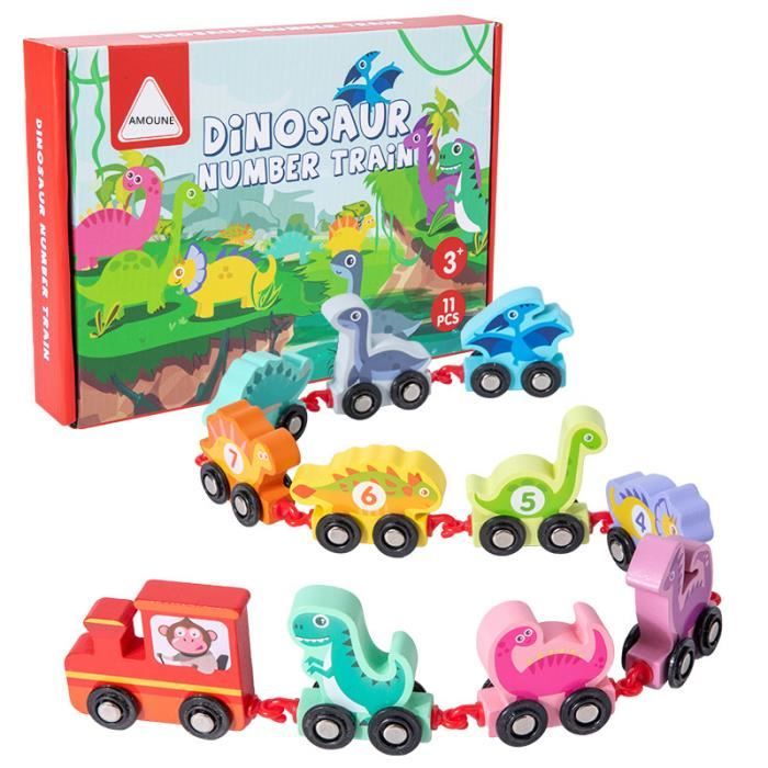Ensemble de Train Dinosaure Magnétique en Bois - Montessori - 11 Pièces