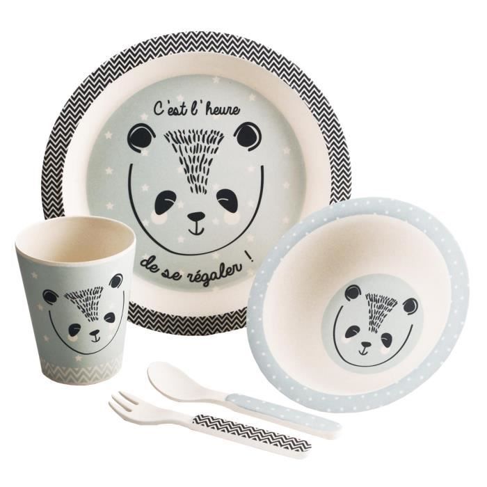 Set De 5 Pieces En Fibre De Bambou Coffret Mon Premier Repas Bleu Bleu Cdiscount Puericulture Eveil Bebe