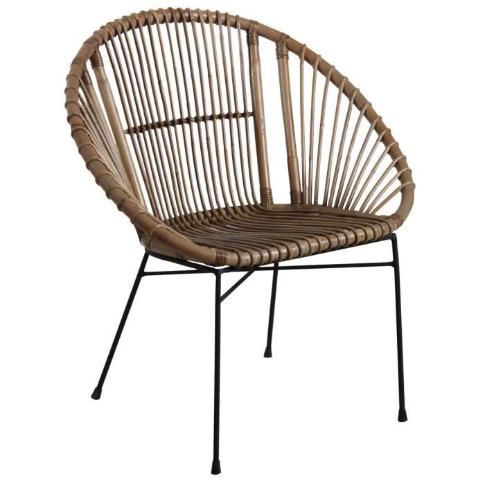 fauteuil de jardin - fauteuil rond en rotin gris et métal - extérieur - 1 personne - 70 x 57 x 80 cm